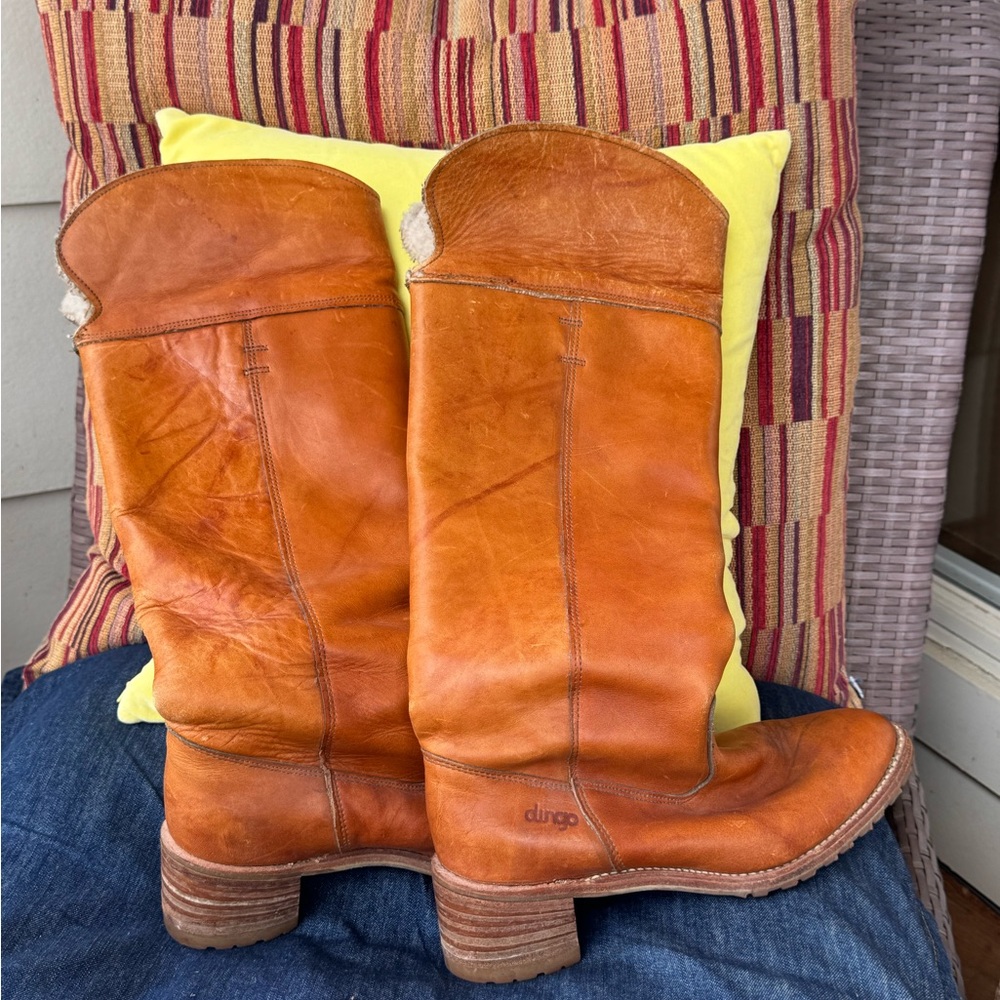 Dingo Leather and Faux Shearling Knee Boots